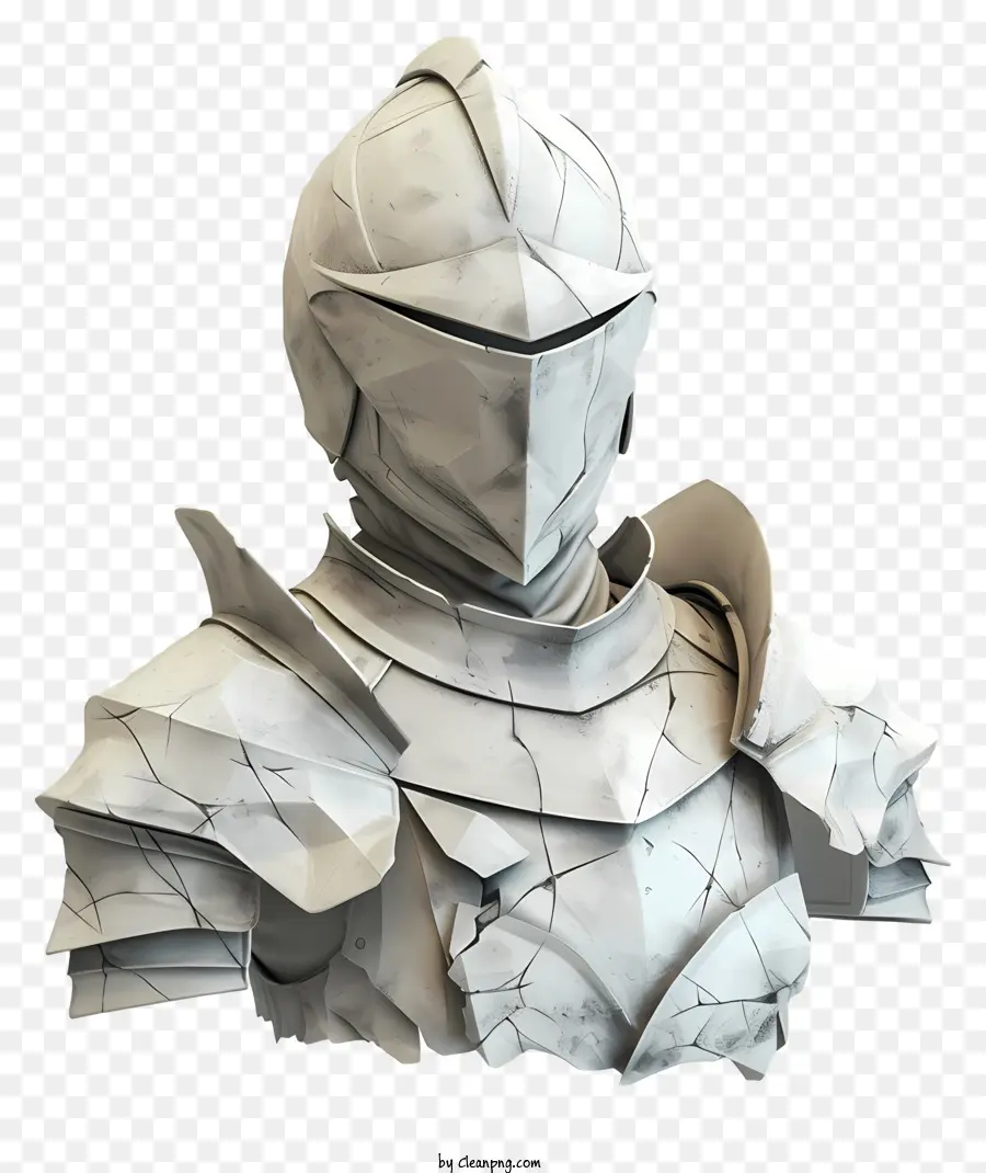 Hiệp sĩ 3D kết xuất bức tượng bán thân Hiệp sĩ trong áo giáp trắng mũ bảo hiểm bằng đá - Bức tượng bán thân 3D Knight với áo giáp công phu và biểu cảm nghiêm khắc