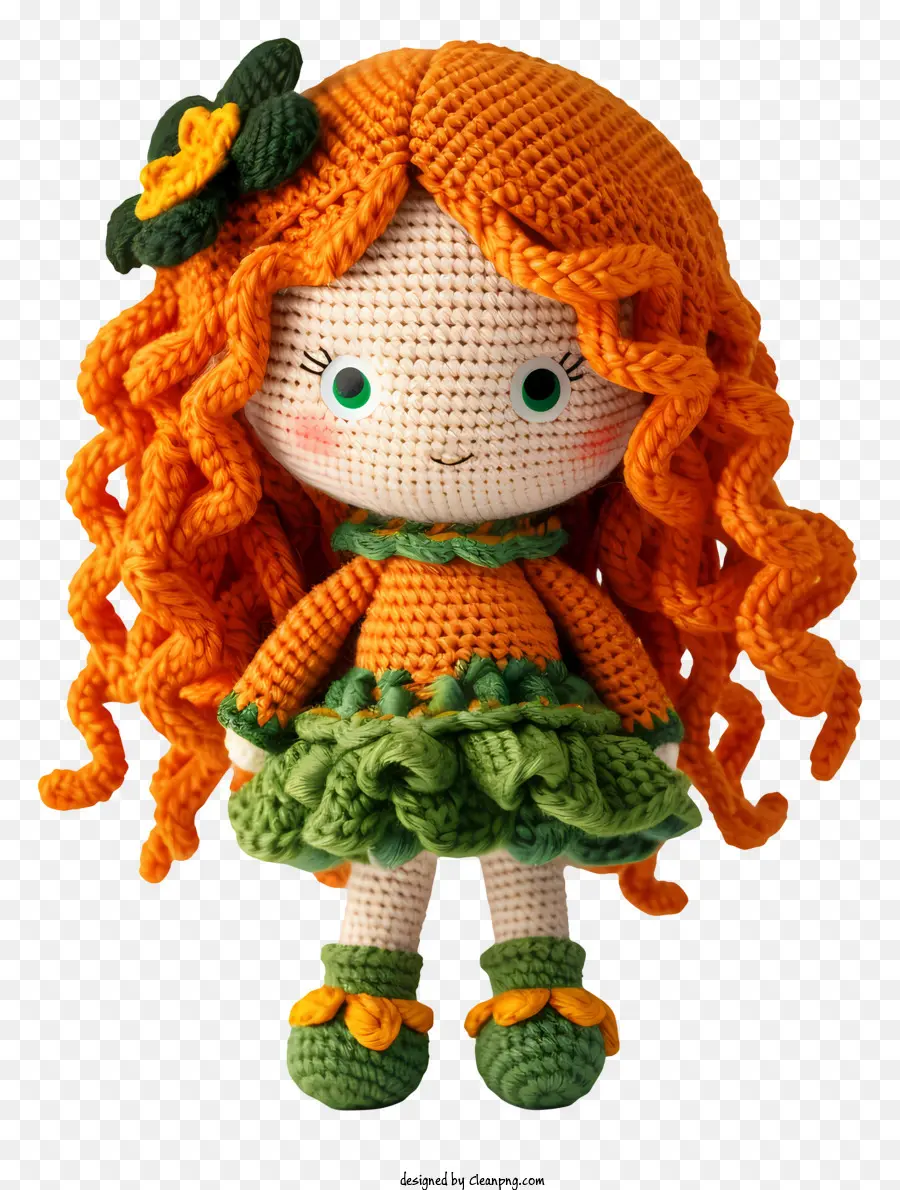 Amigurumi Doll Kned Doll Orange và Green Doll Búp bê nhỏ với cổ áo trắng - Búp bê dệt kim với váy màu cam và phụ kiện