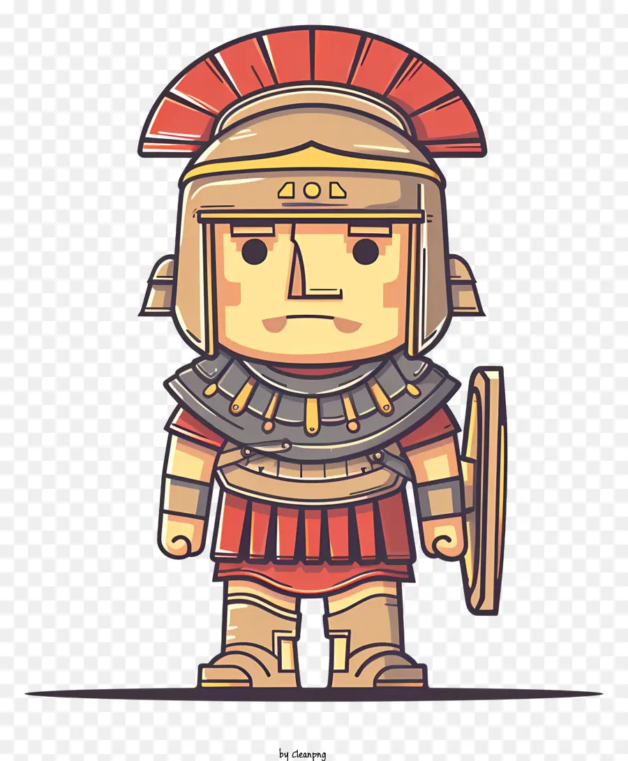 Altes Rom Soldat Soldier Cartoon Arme Helm gekrönt - Cartoonsoldat mit verschränkten Armen und Schild