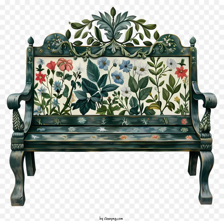 Garden băng ghế gỗ băng ghế hoa bức tranh tường hoa cổ điển - Băng ghế gỗ theo phong cách Victoria với bức tranh tường hoa