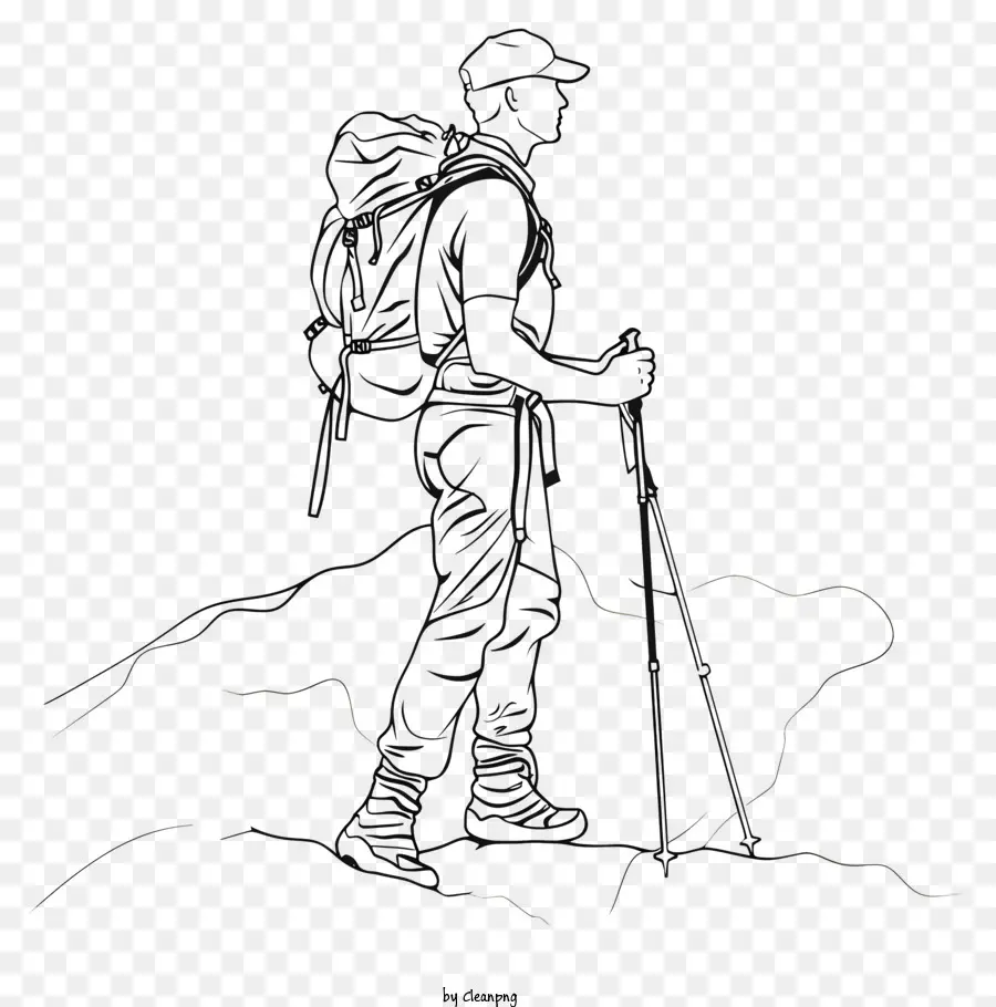 Hiker Mountain Rucksack Stangen klettern - Silhouette von Wanderer auf steilem Berg mit Rucksack