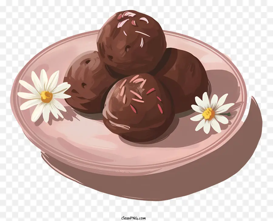 laddu pink plate chocolate truffles white flowers plate decoration