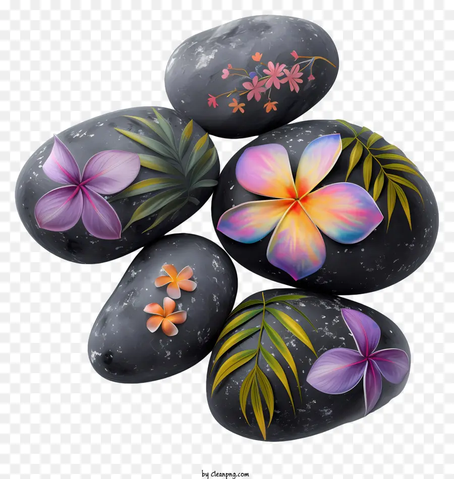 Blumenstrauß - Bunte Felsen mit floralen Designs in der ruhigen Szene
