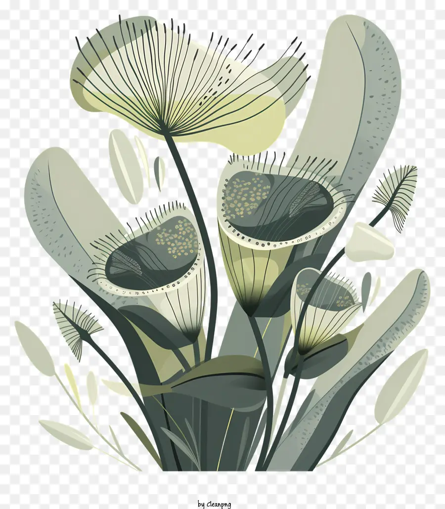 Fleischfressende Pflanze Digitales Kunstwerk Bouquet Weiße Blumen grüne Blumen - Digitales Kunstwerk von weißen und grünen Blumenstrauß