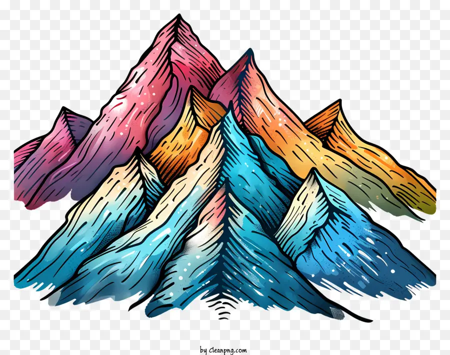 Mountains Mountain Gipfeln farbenfrohe Malerei kontrastierende Farben schneebedeckte Kappen - Farbenfrohe, robuste Berggipfel mit verspielten Strichen