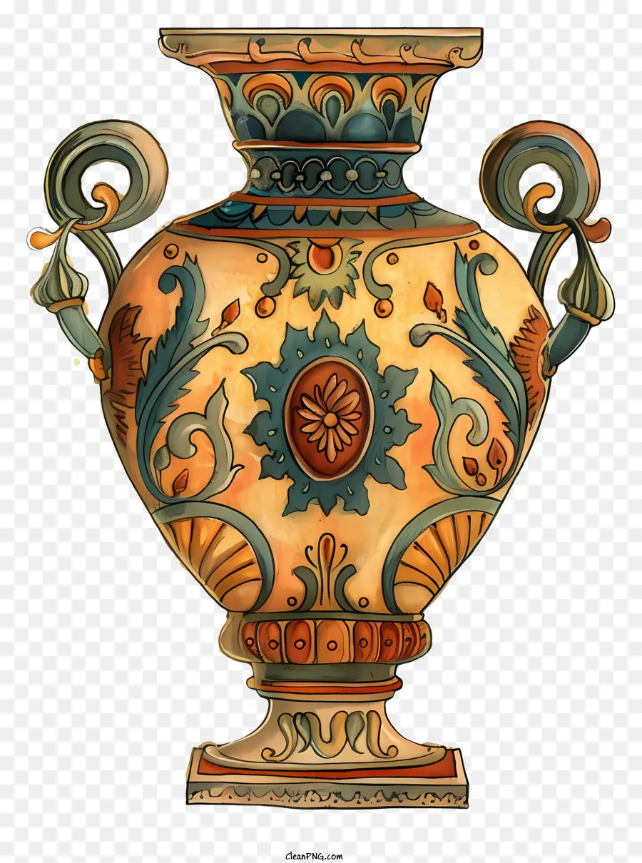Bình hoa cổ đồ cổ áo vàng Vase Golden Design Design Motifs hoa - Bình vàng cổ với thiết kế hoa phức tạp