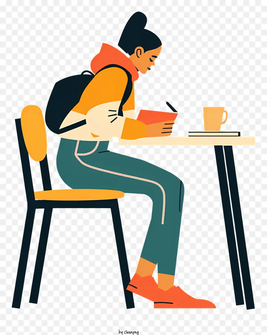 cà phê - Người phụ nữ mặc áo hoodie ngồi với cà phê, nền trắng
