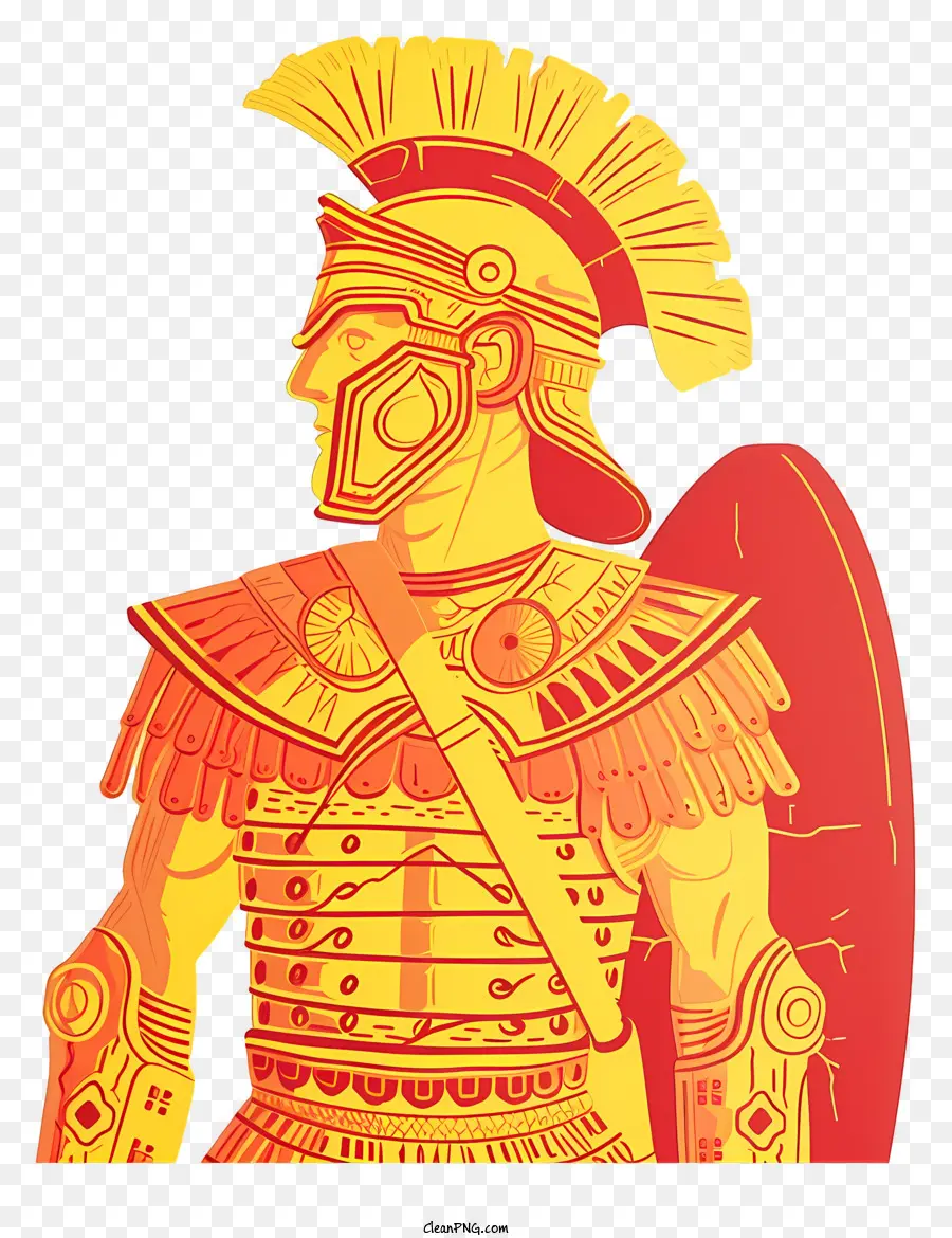 Người lính Rome cổ đại Roman Armor Shield Gold and Red Armor do máy tính tạo ra - Bản vẽ kỹ thuật số của người trong áo giáp La Mã