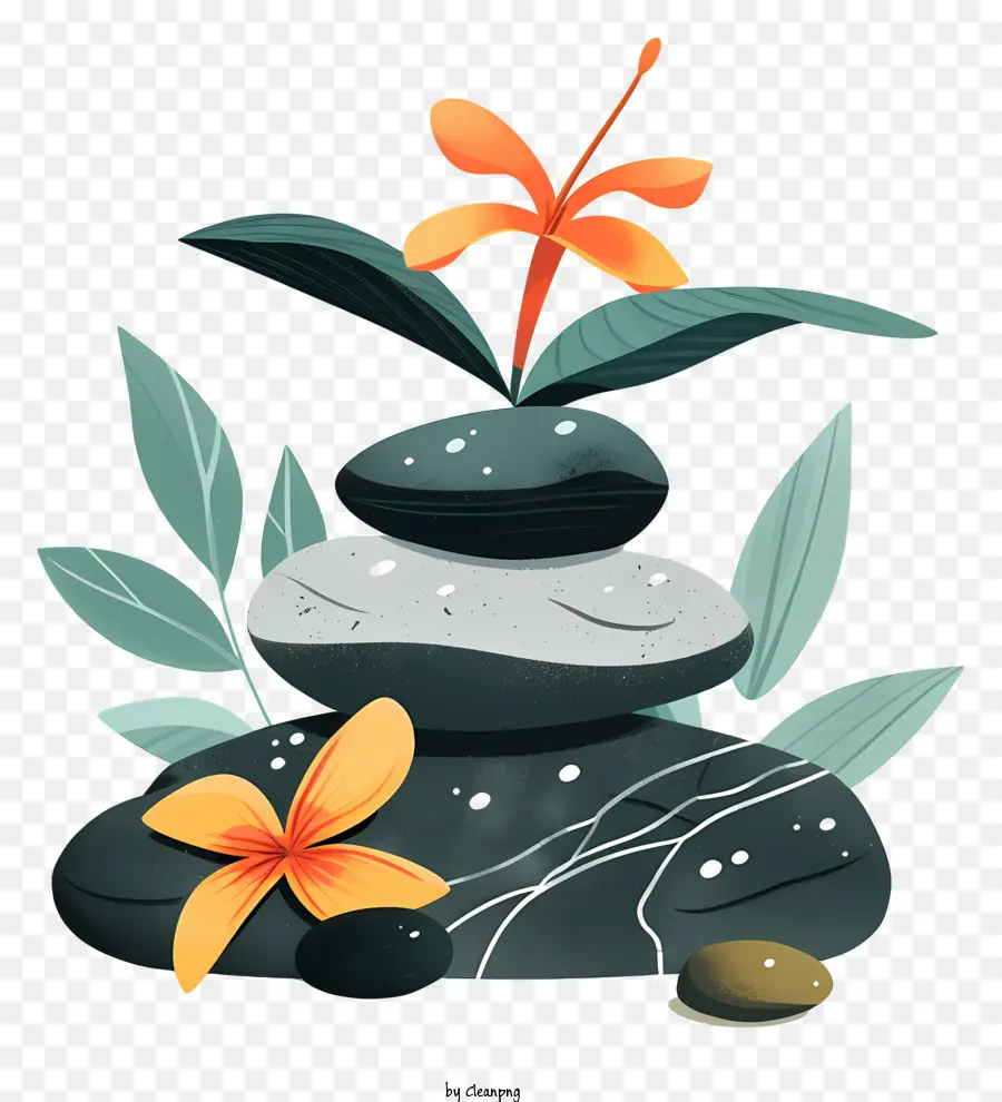 Spa Stones Rocks Hoa lá cây xanh - Đá với hoa và lá, yên bình và thần bí