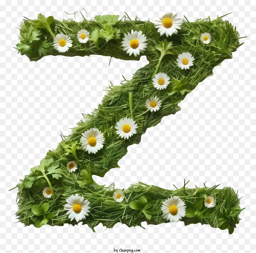 floral letter z moss letter green moss white daisies circular pattern