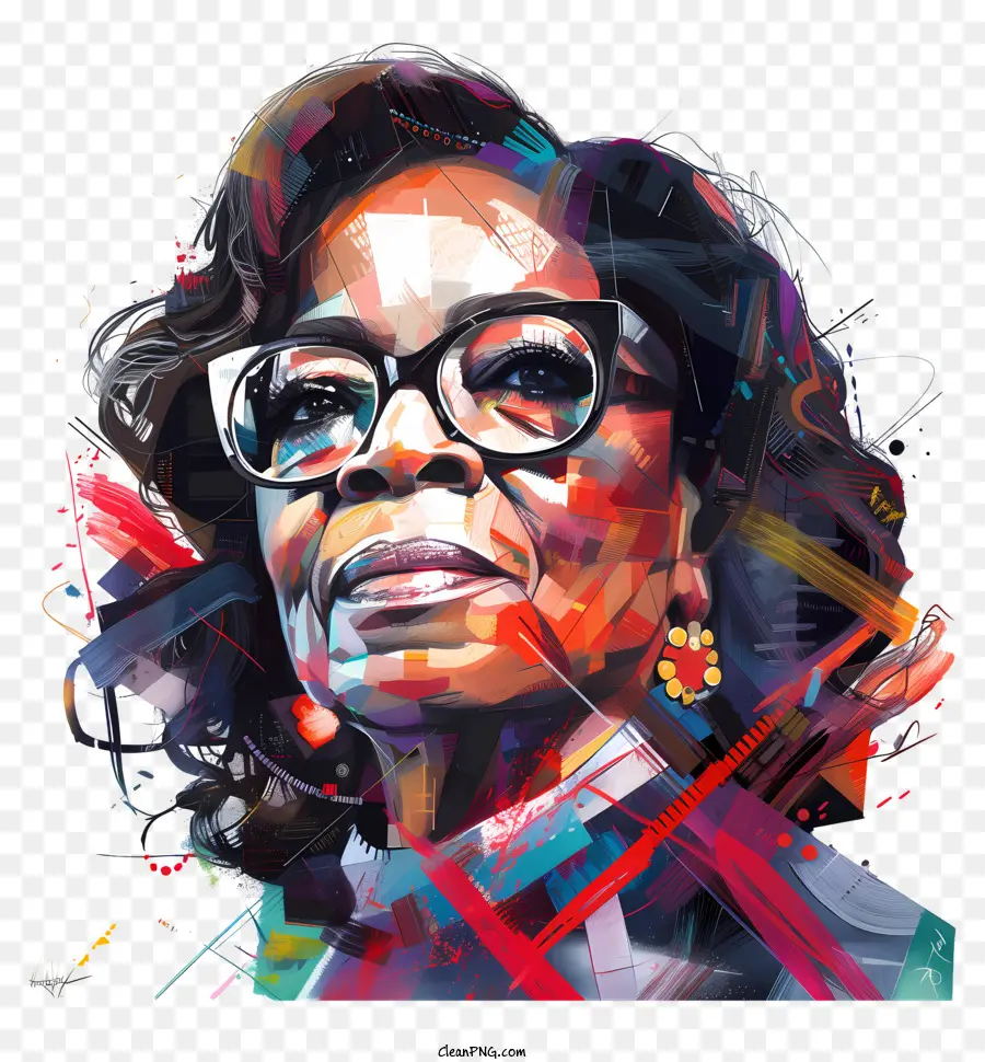 disegno astratto - Ritratto colorato di donna in occhiali con sfondo astratto