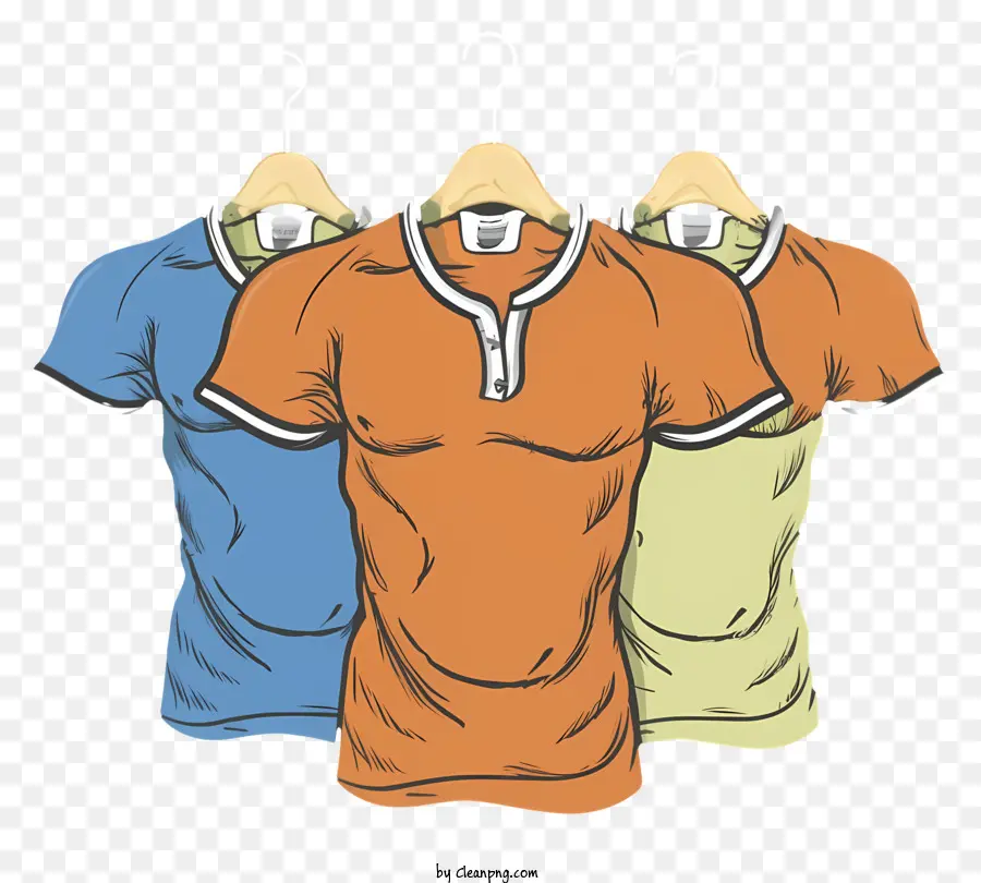 Kleidung Hemden Kleidung Rack Blue Hemden Orange Hemden - Drei verschiedene farbige Hemden auf Kleiderständer