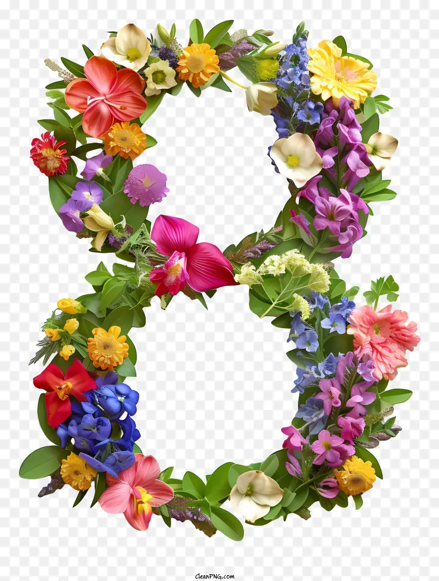 la disposizione dei fiori - Il cerchio di fiori colorato forma il numero 6