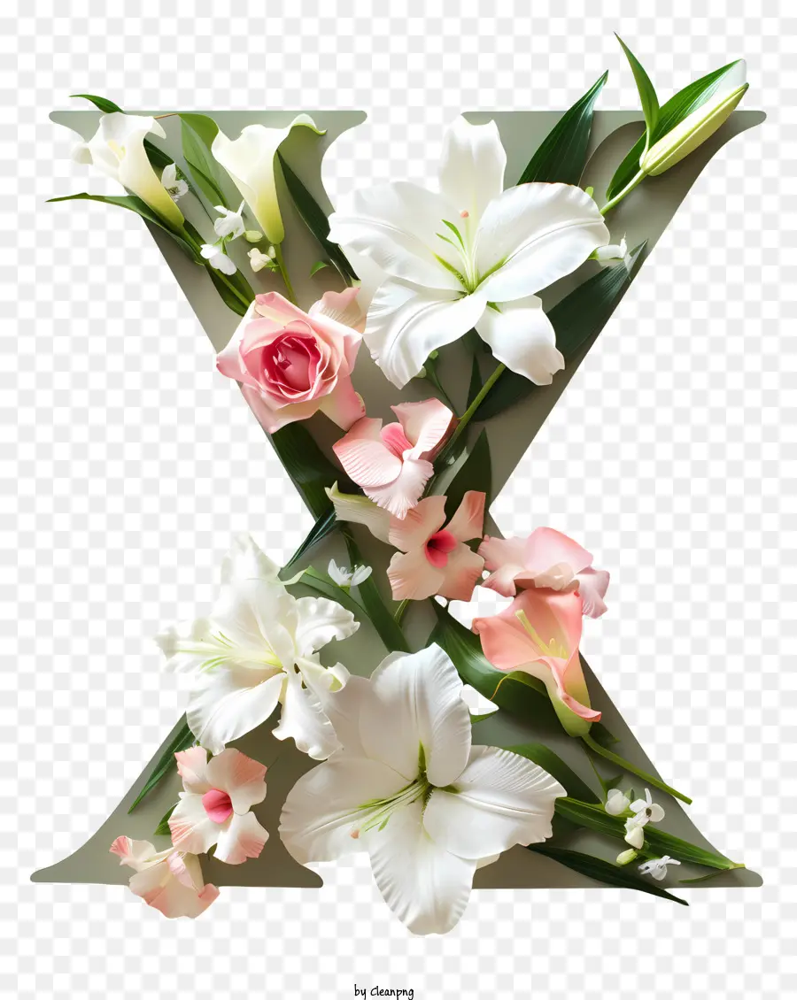 Gesteck - Rosa und weiße Blumen bilden Buchstaben x