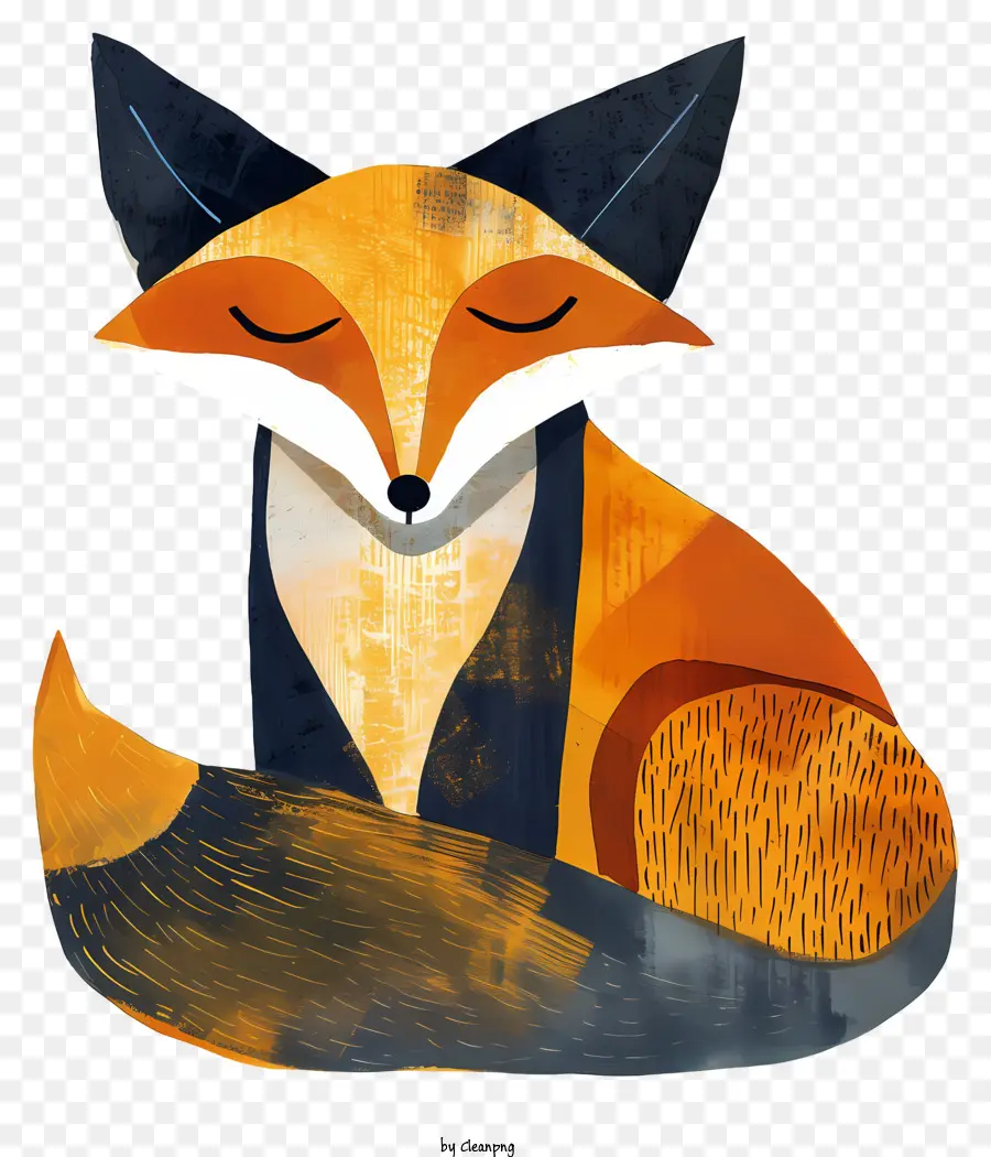 Fox Fox Illustration Buntes Fuchsfuch - Bild: Buntes Fuchs mit geschlossenen Augen, verdrehter Schwanz
