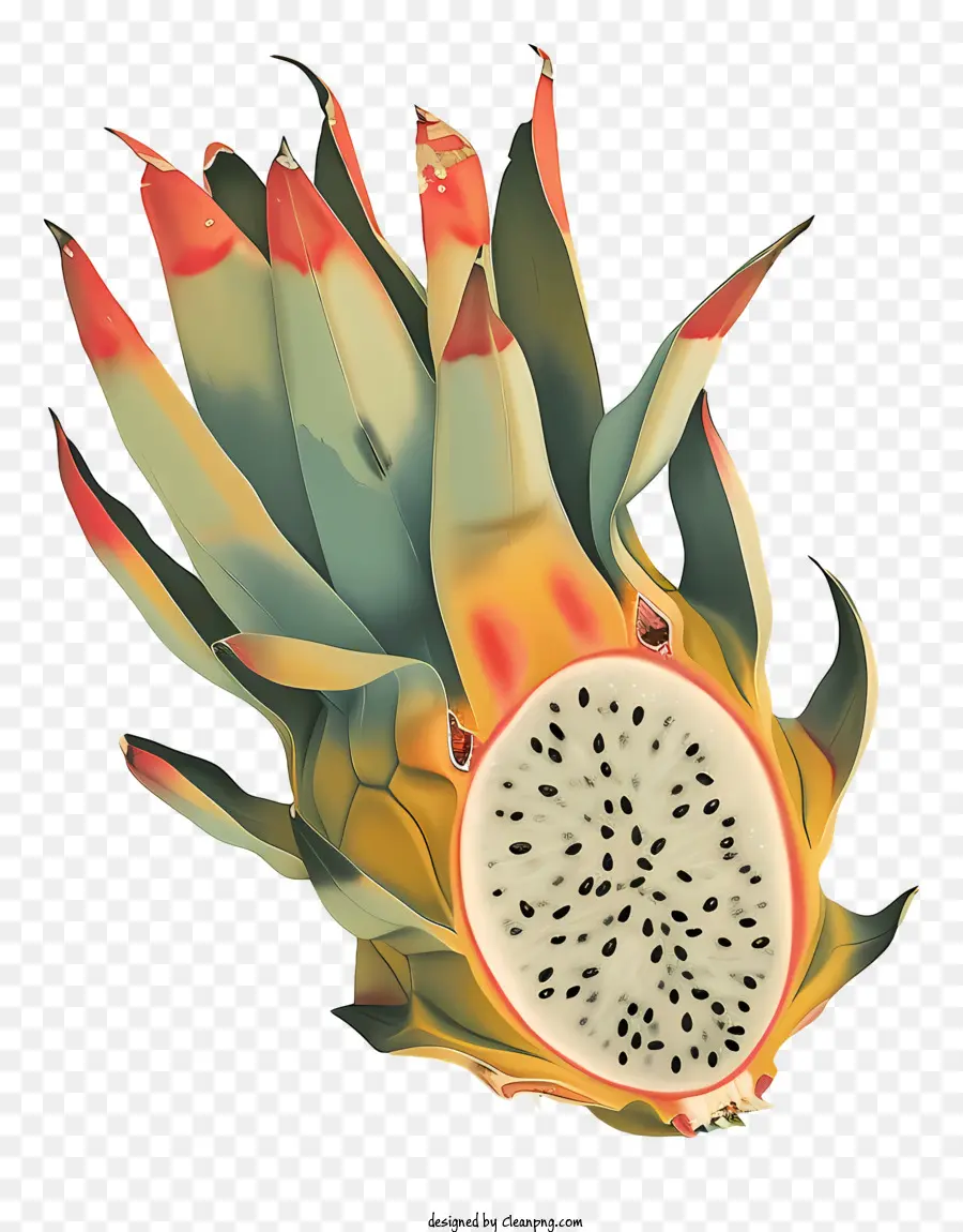 Fruchtsaft - Illustration von Drachenfrüchten: hell, orange, Spikes, weißes Innenraum, roh oder in Smoothies gegessen