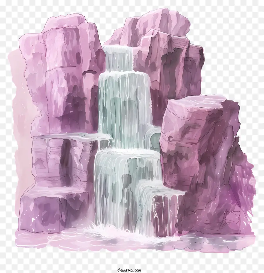 Wasserfall - Aquarellmalerei zeigt einen ruhigen Weißwasserfall und Felsen