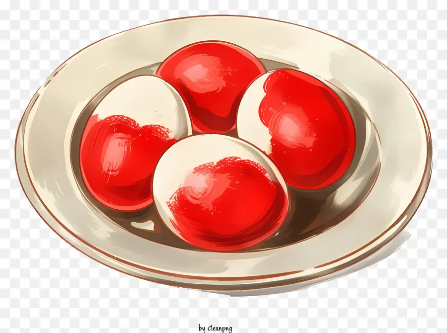 Eier rot und weiße Eier frisch rissige Eierschale Eiergabel und Messer - Frisch geknackte rot -weiße Eier in der Schüssel
