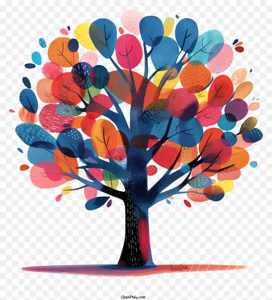 whimsical tree tree leaves multi-colored shapes