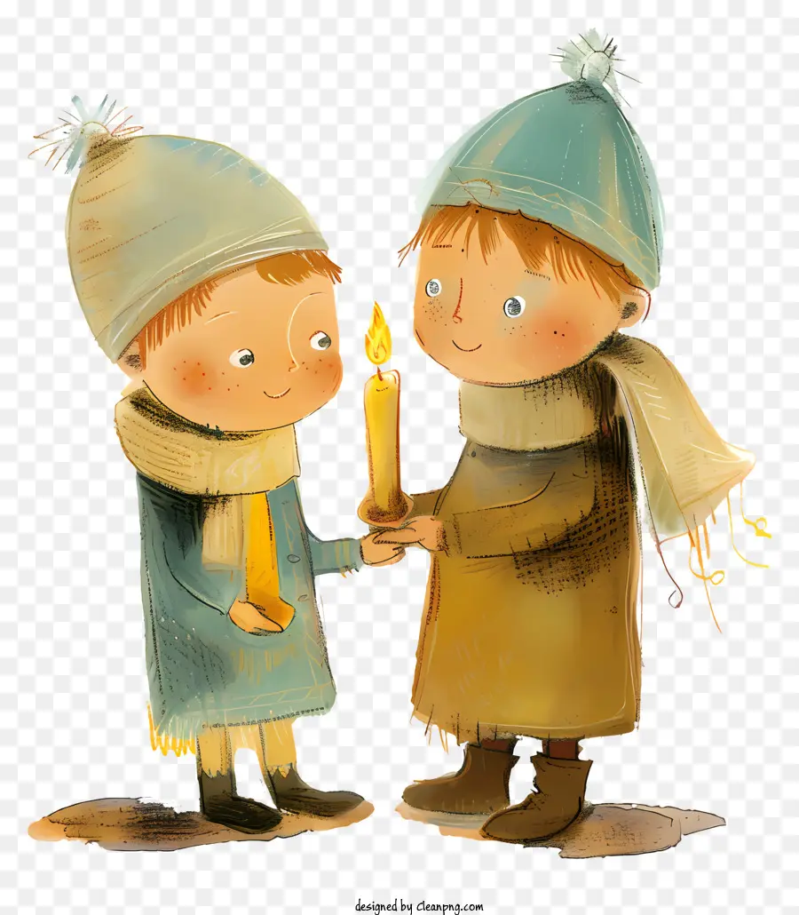 Kerzenlicht Kinder Kinder Blue Red Hat - Zwei Kinder mit Kerzen, die verschiedene Farben tragen