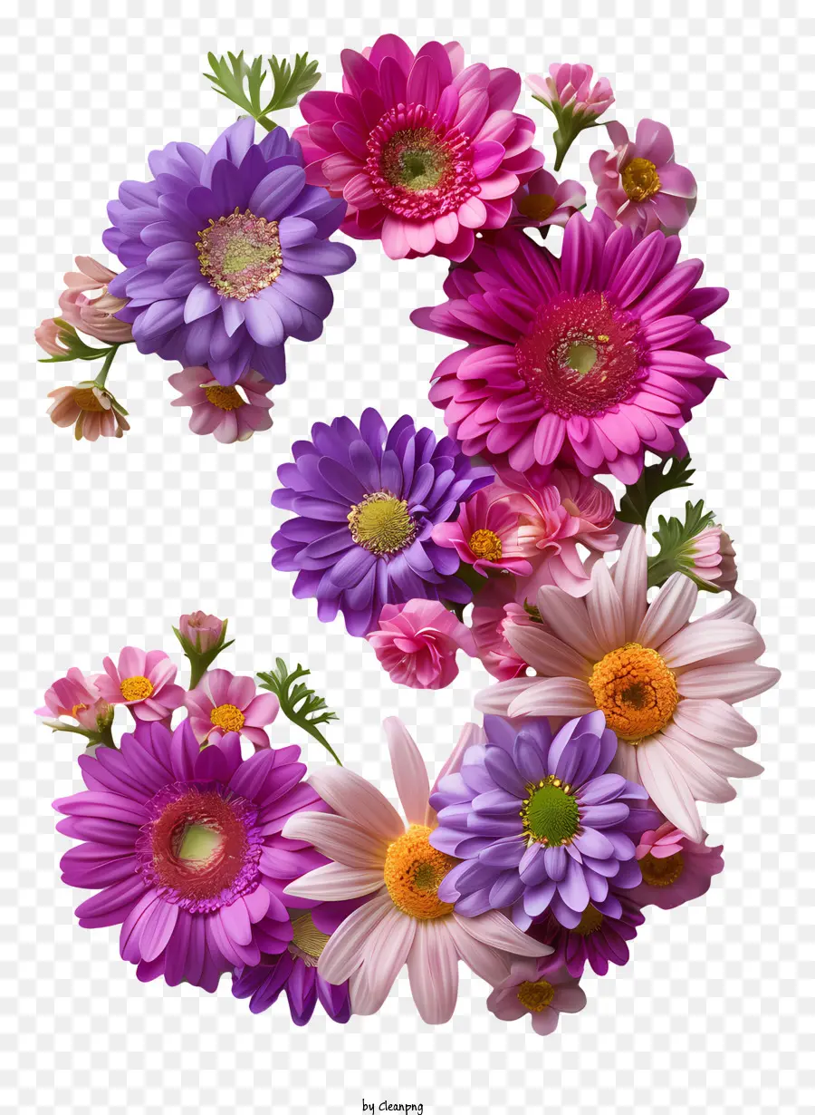 Gesteck - Farbenfrohe Blumenarrangement als Zahl `3 geformt