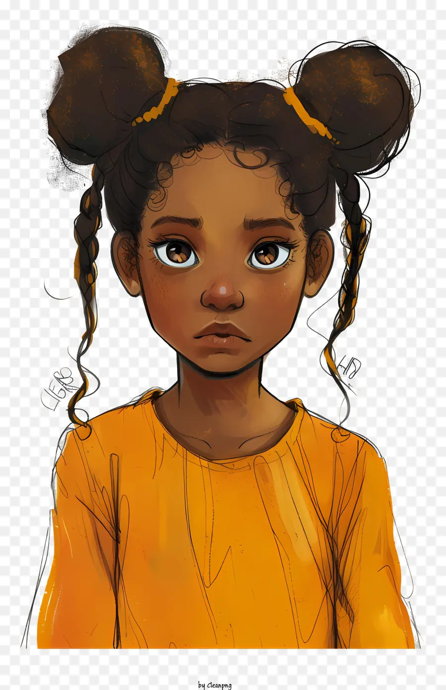 bambina - Immagine resa di ragazza premurosa con pelle scura e capelli intrecciati