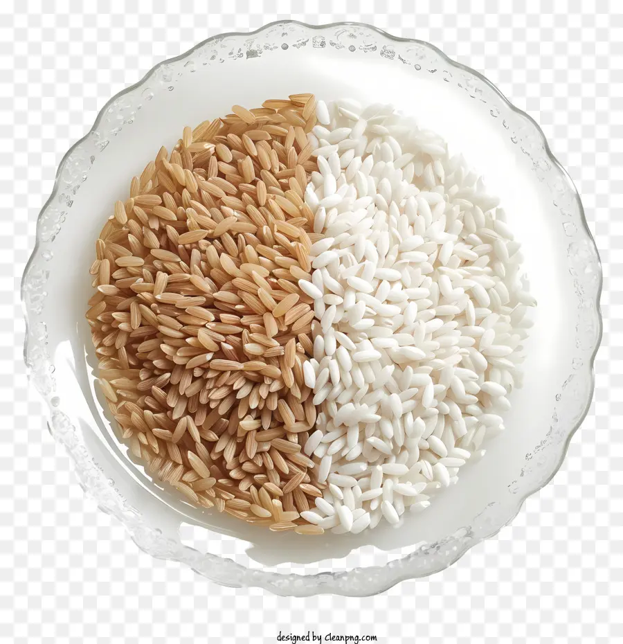 gesunde Ernährung - Weißer und brauner Reis auf schwarzer Teller