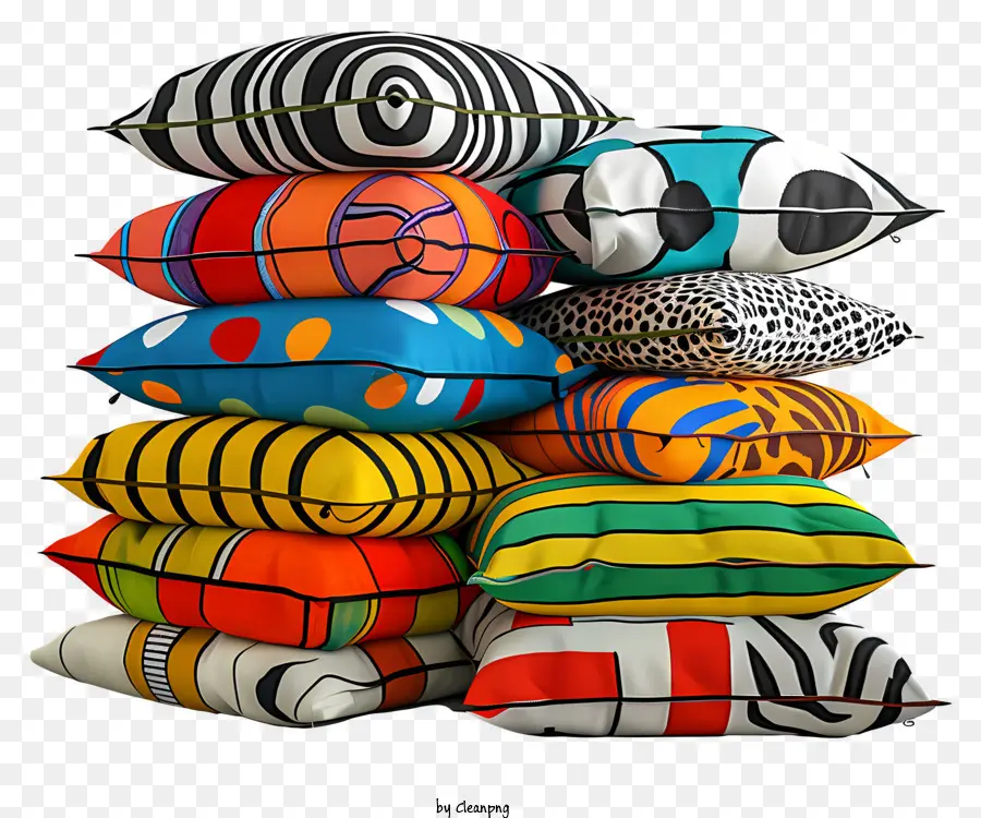 cuscini cuscini colorati motivi geometrici disegni unici colori vivaci - Cuscini luminosi e geometrici impilati sullo sfondo nero