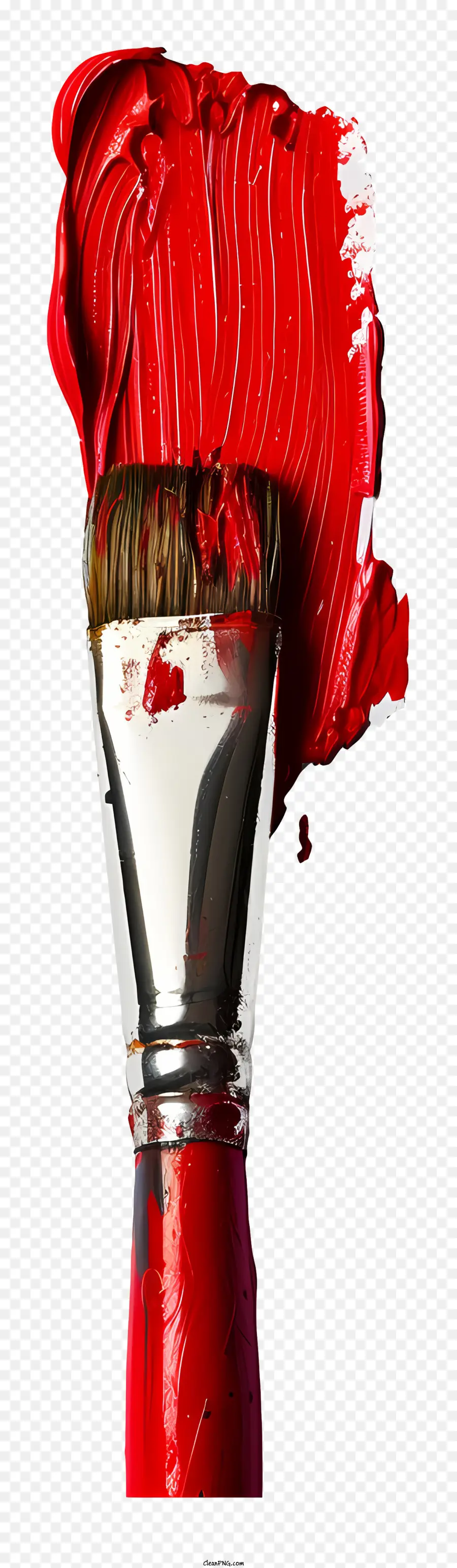 Pennello rosso Vernice rossa Vernice gocciolante gocciola d'argento setole - Paintbrush rosso con vernice gocciolante su sfondo nero