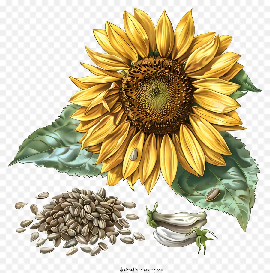 Sonnenblume - Helle Sonnenblume mit verstreuten Samen auf dunklem Hintergrund