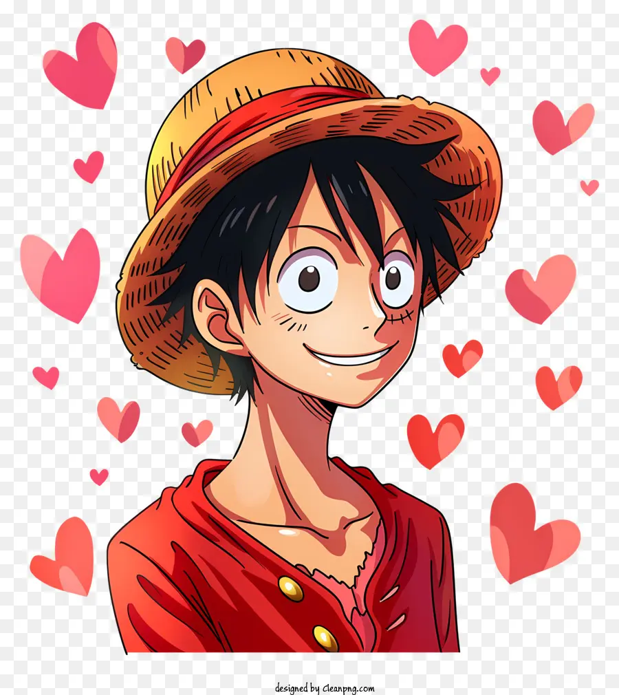 one piece luffy man red shirt hat smile