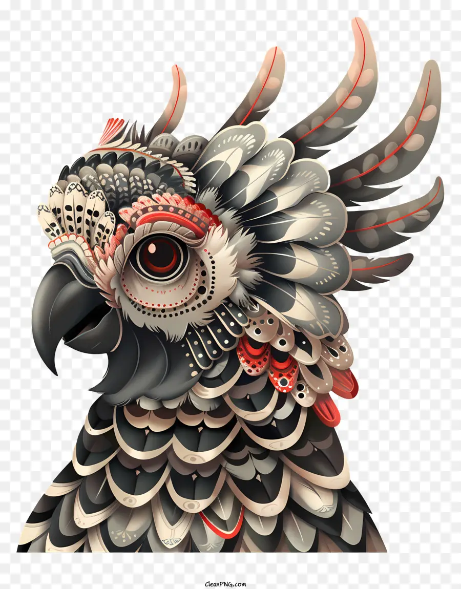 thiết kế nghệ thuật mô hình lông chim màu đen - Thiết kế chim phức tạp màu đen và đỏ