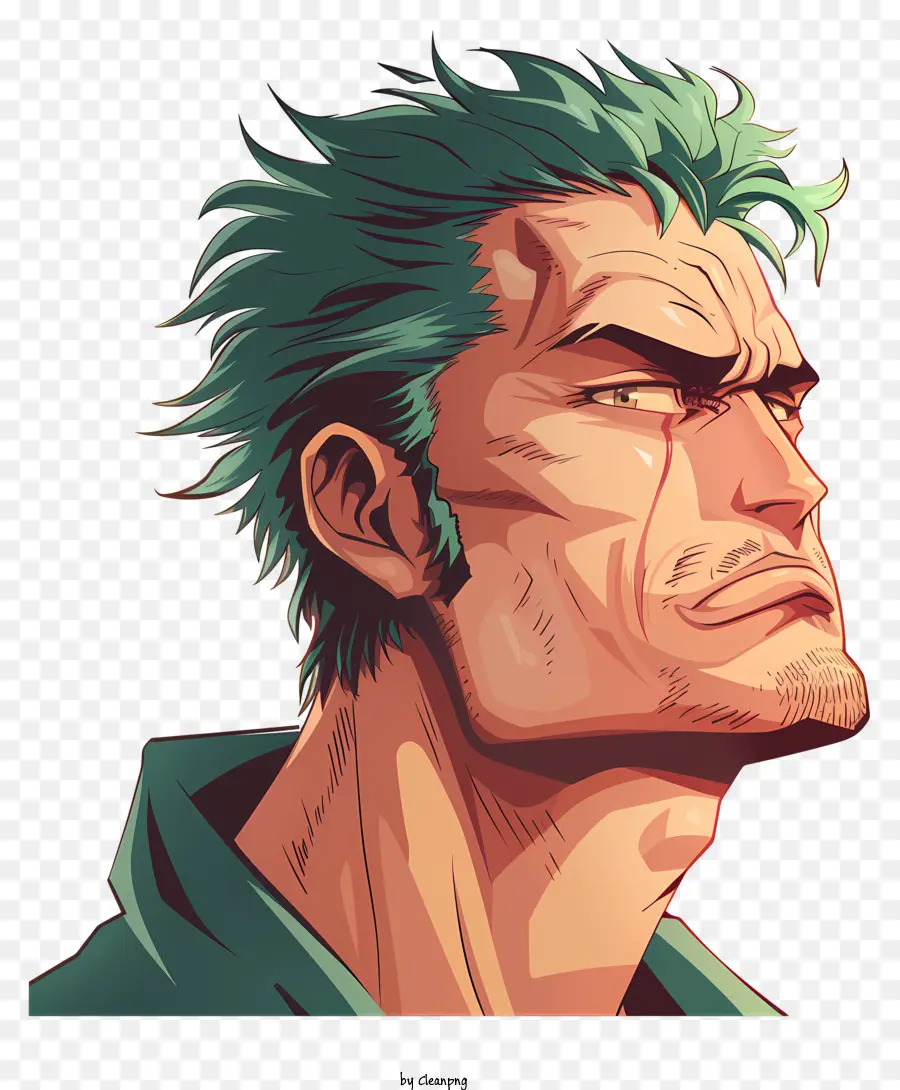 one piece roronoa zoro green hair blue eyes male character mohawk hairstyle