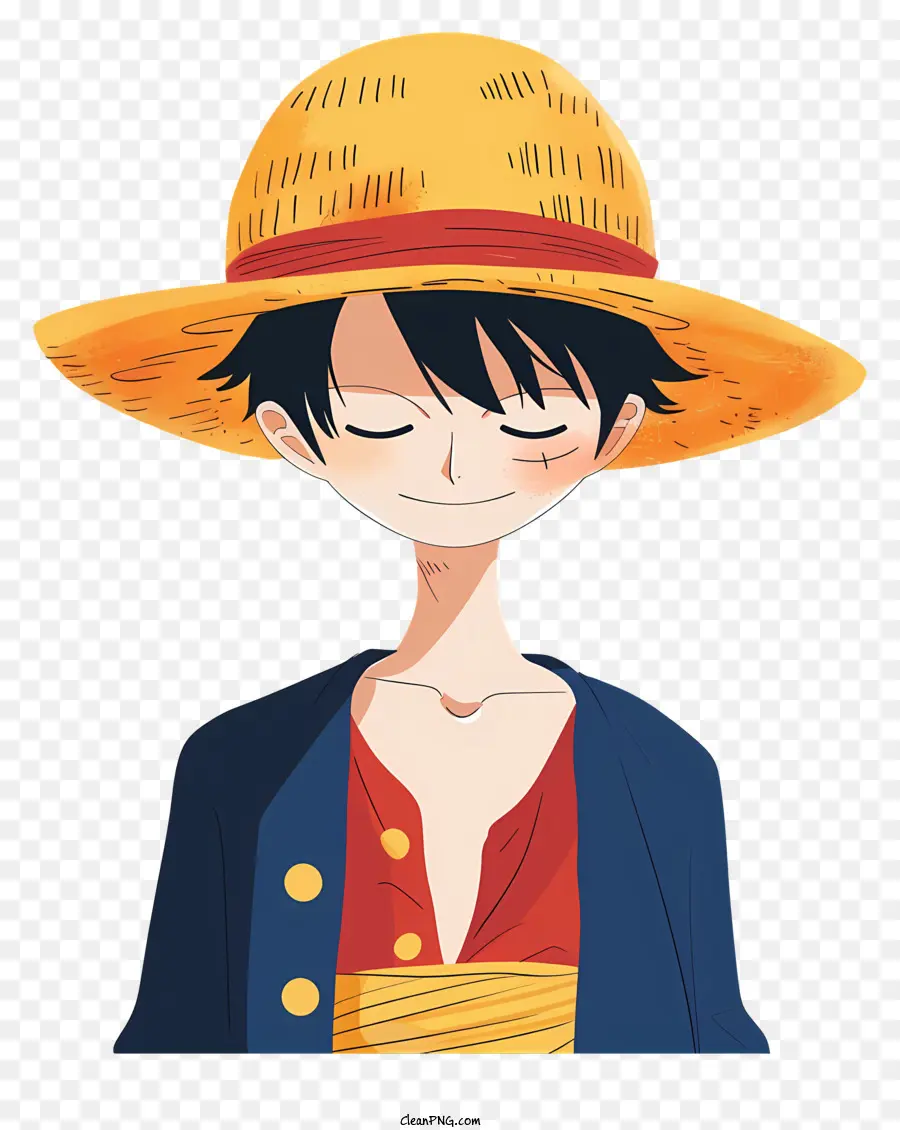 một mảnh nhân vật hoạt hình Luffy Mũ rơm mỉm cười tóc gọn gàng - Nhân vật hoạt hình tóc ngắn gọn gàng với mũ rơm