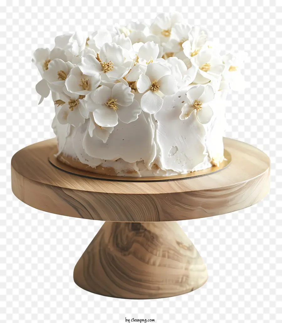 Hochzeitstorte - Weißer Kuchen mit Zuckerguss, Blumen, am Ständer