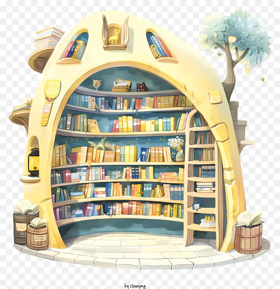 Bookstore Bookstore Libri scaffali in legno - Bookstore dei cartoni animati con scaffali pieni di libri