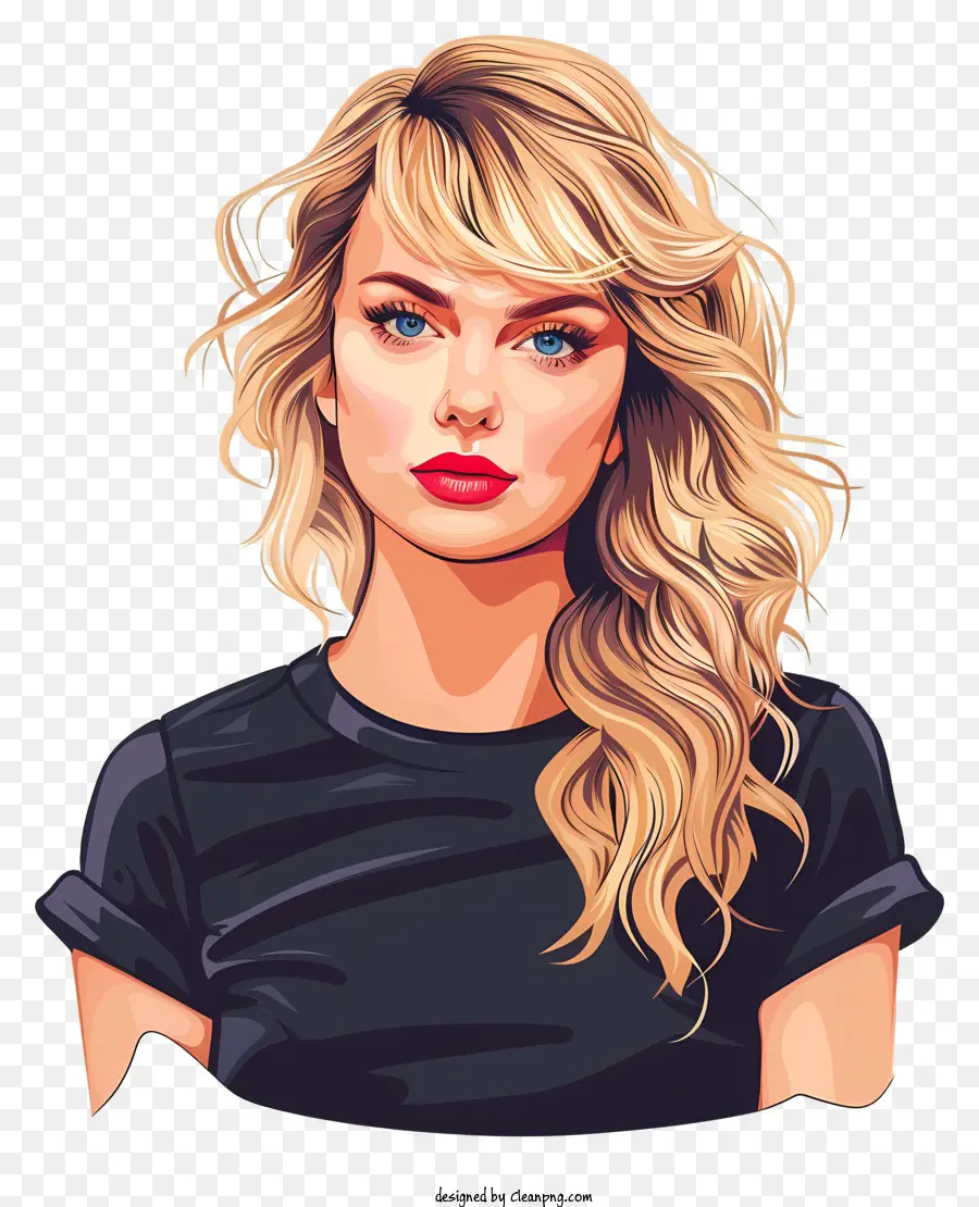 Taylor Swift Blonde Blue Eyes Frau langes Haar - Blonde Frau mit blauen Augen, schwarzes Hemd
