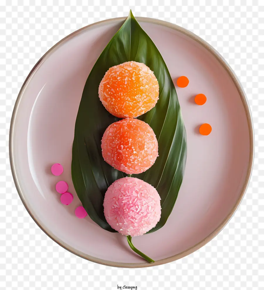 Orange - Pinkplatte mit orangefarbenen Desserts und Minze