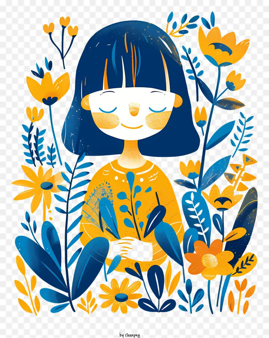 cô gái nhỏ - Cô gái trẻ ở cánh đồng màu vàng với hoa, chim