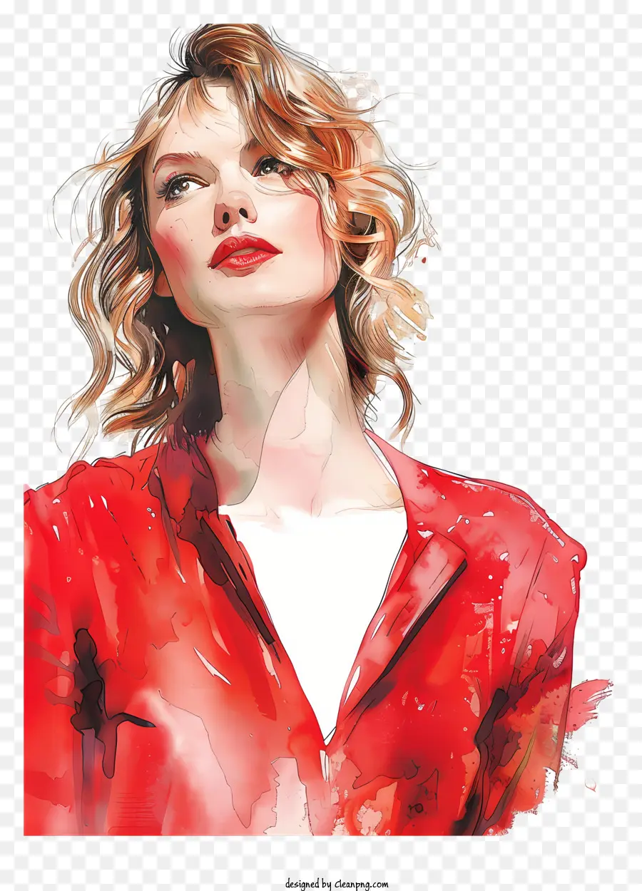 Taylor Swift Digital Painting Woman Shirt Red Long Bionde Hair - Dipinto digitale di donna in camicia rossa