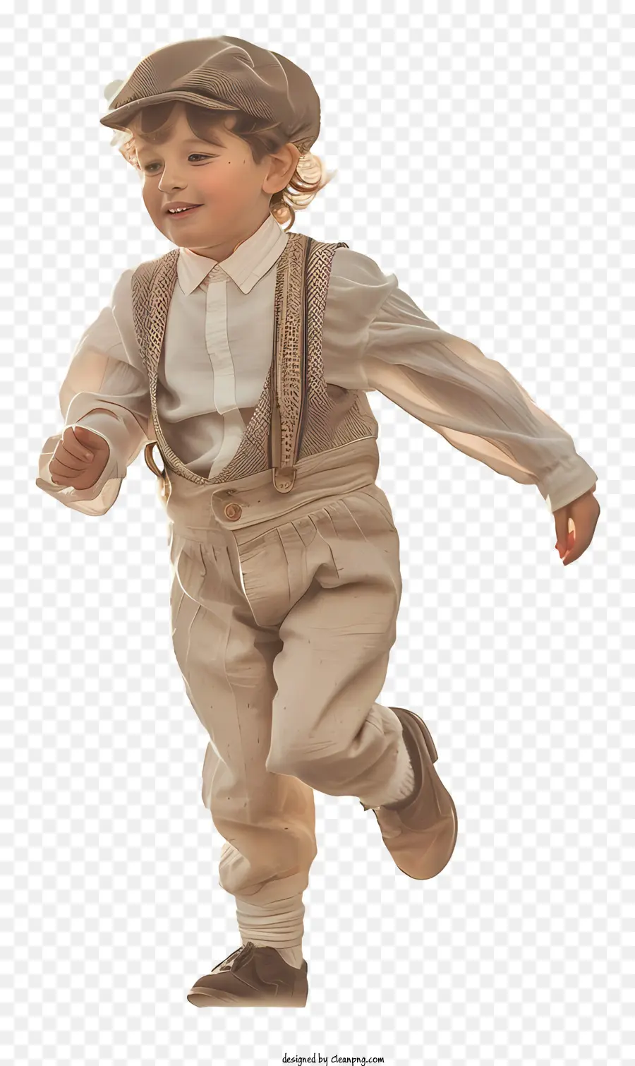 Litting Little Boy Fashion Boy Kleidung braun - Junge im braunen Outfit, der auf schwarzem Hintergrund läuft