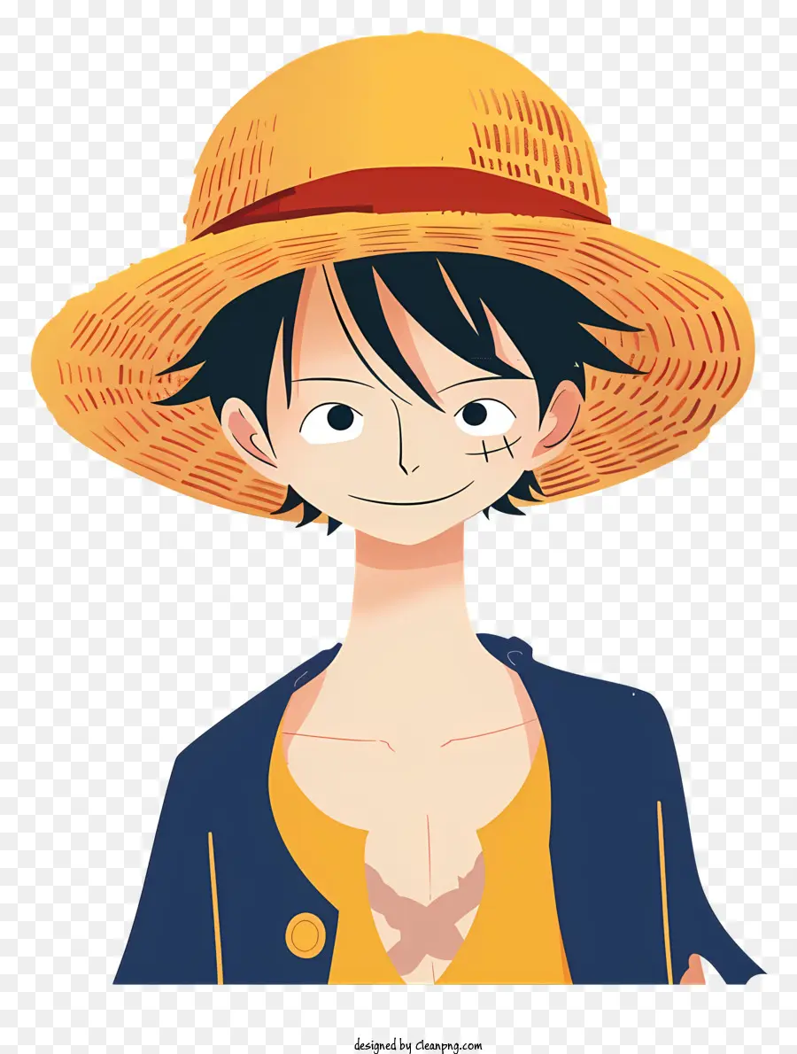 one piece luffy young man cartoon character straw hat yellow shirt