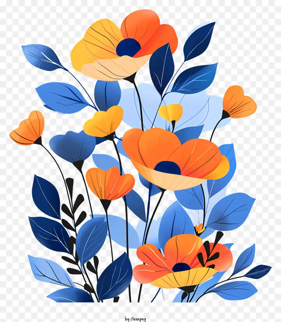 Blaue Blume - Lebendiger Strequenz von Orangen- und blauen Blüten
