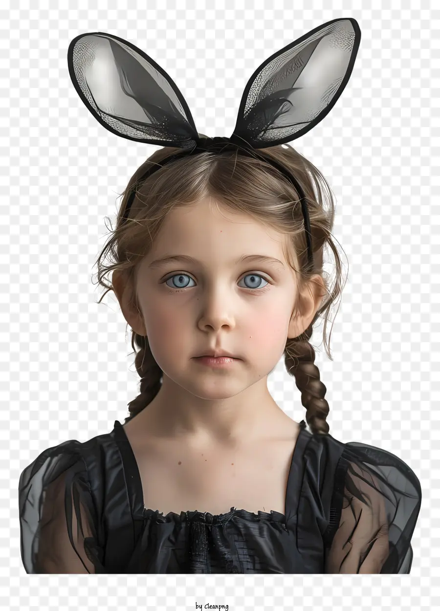 Halloween - Ragazza in abito nero con acconciatura delle orecchie di coniglio
