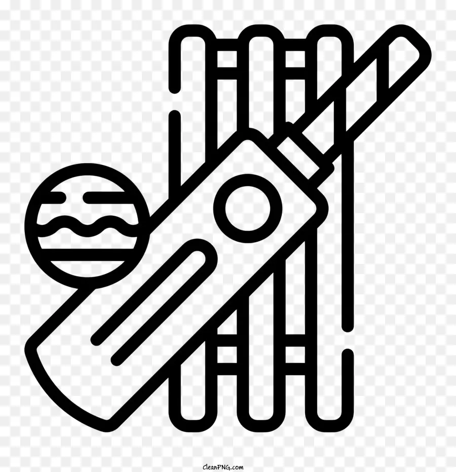 Icona di cricket Baseball Bat Ball Wood - Immagine in bianco e nero dell'attrezzatura da baseball
