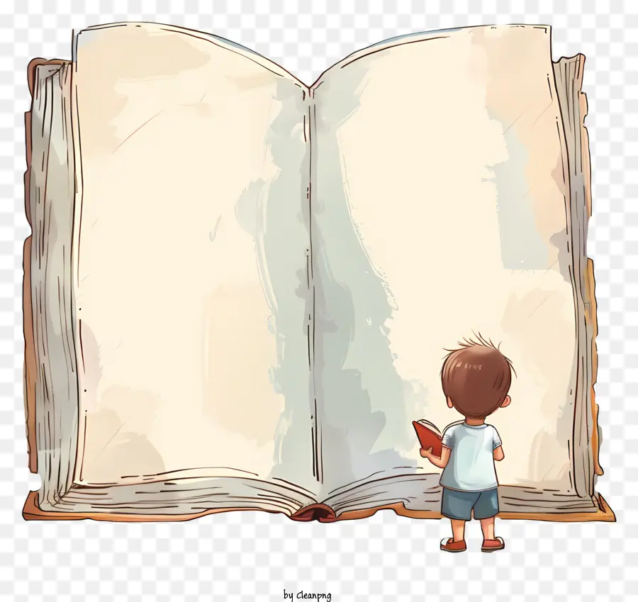 Cậu bé đọc sách giáo dục văn học - Cậu bé đọc sách mở, nền trắng, quần short màu xanh