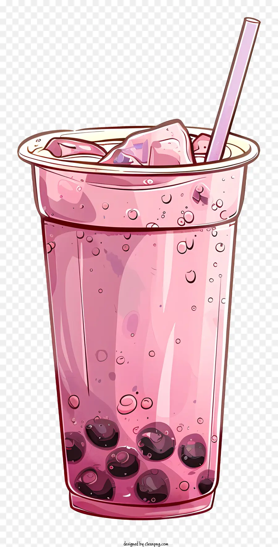 Bubble Tea - Rosa Getränke mit Blaubeeren, Zitrone, Strohhalmen, Flecken
