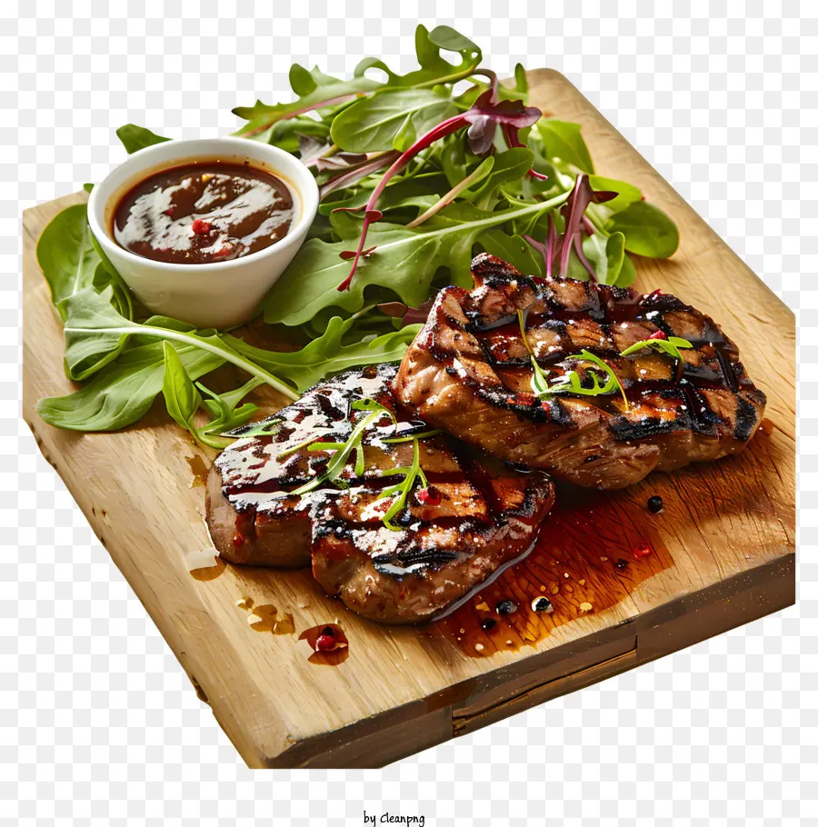 Salat - Gut präsentiertes mariniertes Steak mit Salatbeilage