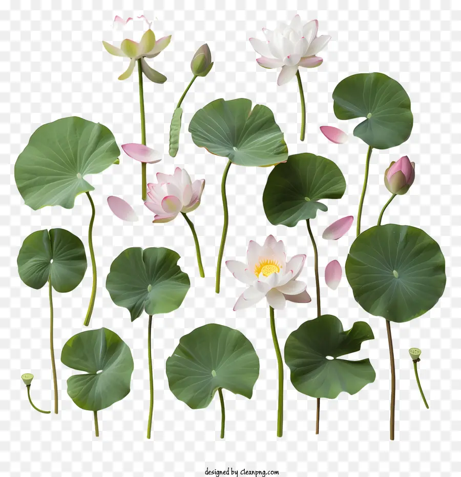 Lotus Blumen rosa Blumen grüne Blätter Blütenblätter schwarzer Hintergrund - Rosa Lotusblumen mit grünen Blättern