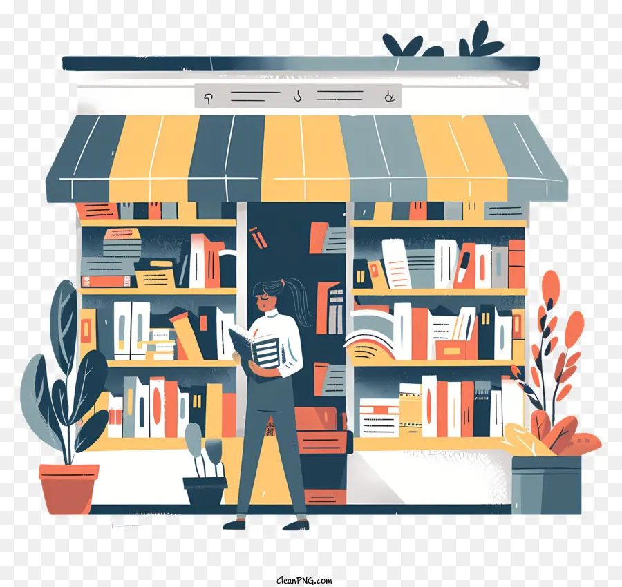 Libri di libri che leggono la letteratura amante dei libri - Uomo di fronte alla libreria con piante, libri